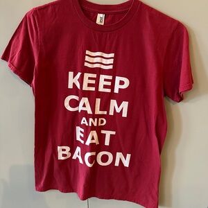 Adult Medium in Red Keep Calm and Eat Bacon T-Shirt